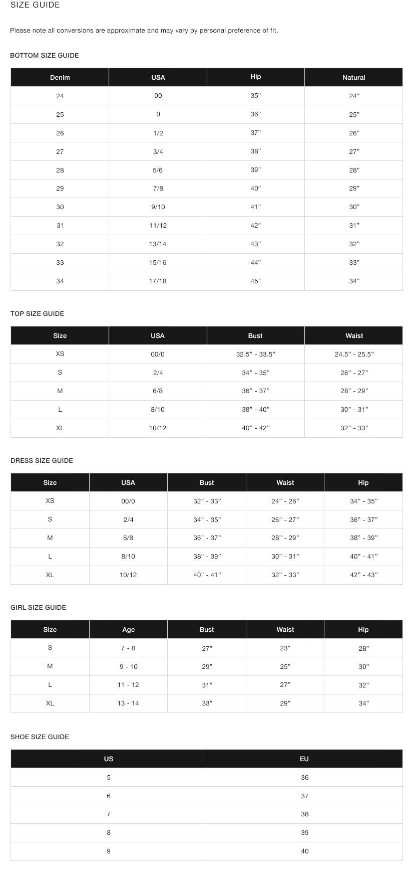 Size Chart